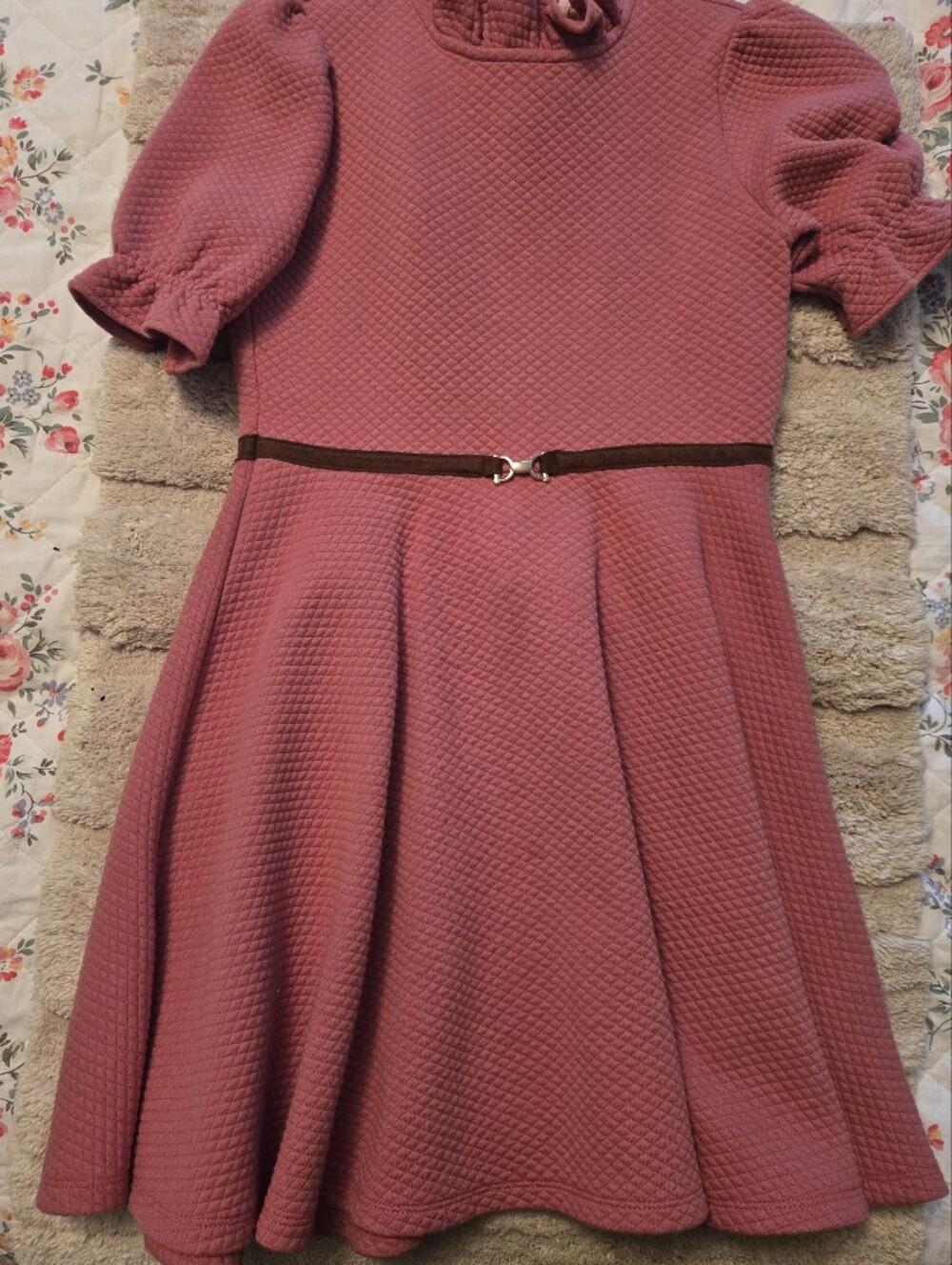 Janie and Jack Mauve Pink Textured Fit-and-Flare Midi Dress with Contrast Belt